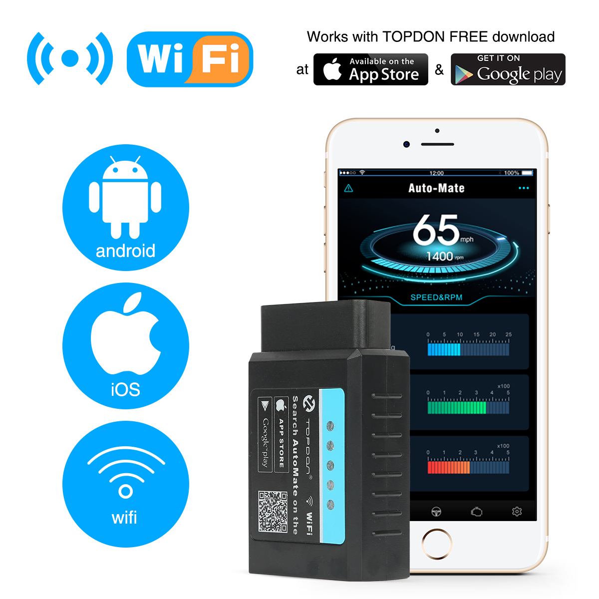 TOPDON AutoMate WiFi OBD2 Scanner Automotive Full Function