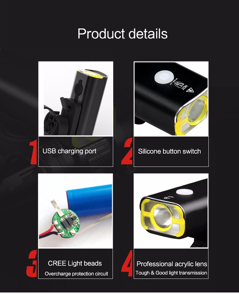 WHEEL UP Usb Rechargeable Bike Light Front Handlebar Cycling Led Light Battery Flashlight Torch Headlight