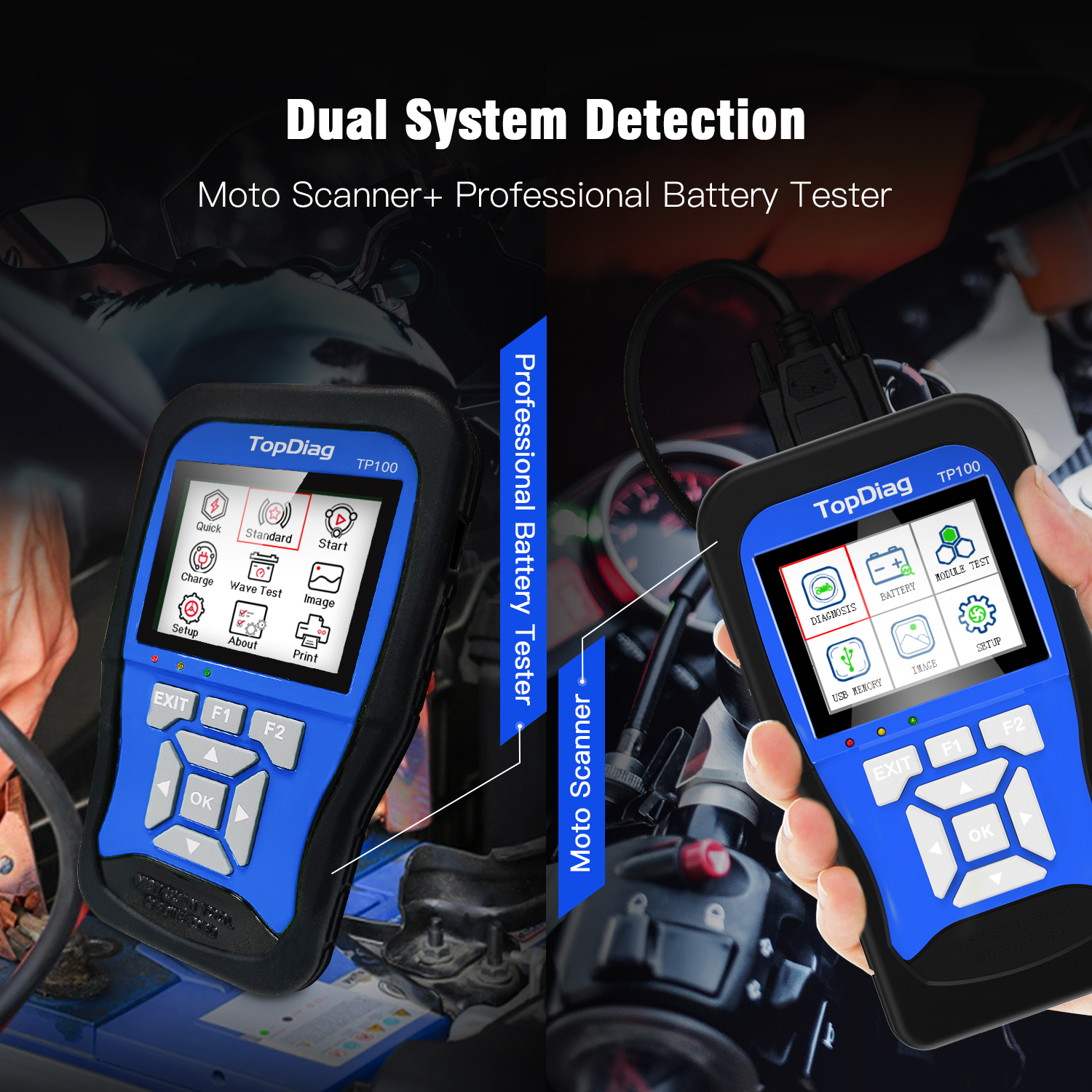 TopDiag TP100 Motorcycle OBD Auto Scanner Code Reader SYM,Honda,Yamaha,Suzuki,Kymco Kawasak,et