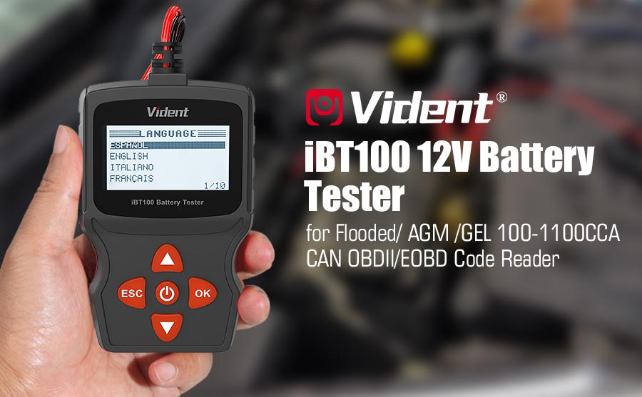 Vident iBT100 12V Battery Analyzer for Flooded, AGM,GEL 100-1100CCA Automotive Tester Diagnostic Tool