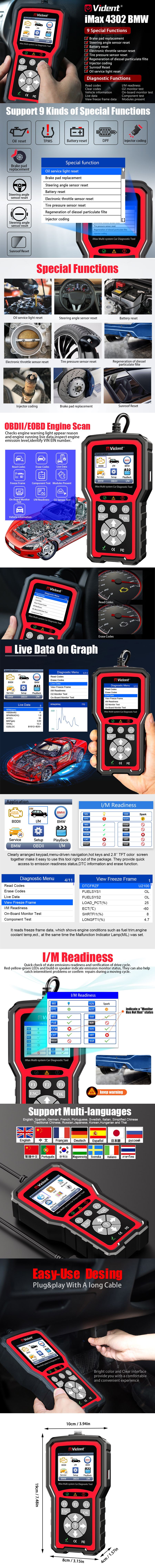 VIDENT iMax4302 BMW Full System Diagnostic Tool Free Update Online Lifetime