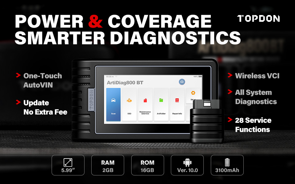 TOPDON ArtiDiag 800 BT Car Diagnostic Tool Automotive Scanner Auto Scan Tools Bluetooth All System 16 Reset Functions PK MK808BT