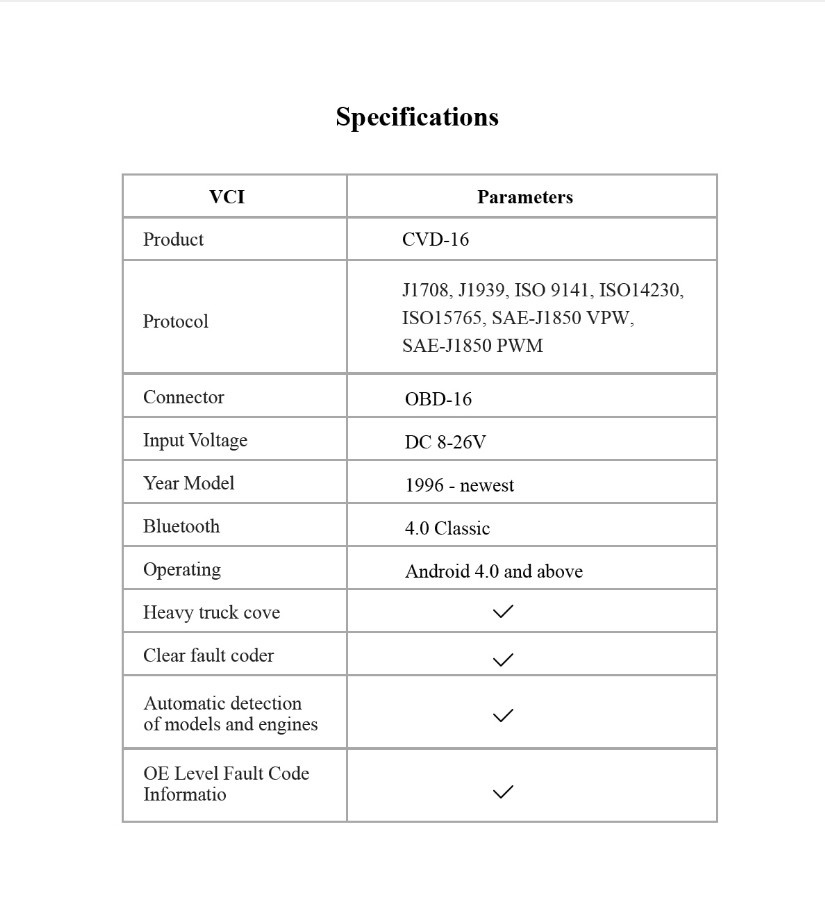 XTUNER CVD-16 V4.7 HD Diagnostic Adapter for Android