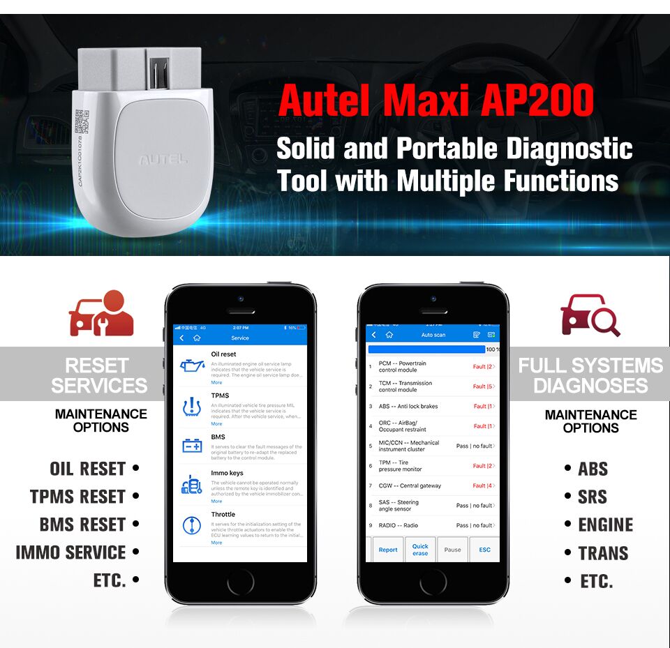 Autel MaxiAP AP200 Bluetooth OBD2 Code Reader with Full Systems Diagnoses AutoVIN TPMS IMMO Service for Family DIYers Simplified Edition of MK808