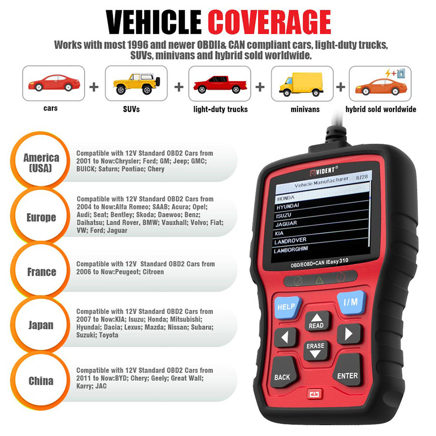 Vident iEasy310 OBD2 Scanner OBDII Code Reader and Car Diagnostic Tool OBD2 Automotive Scanner