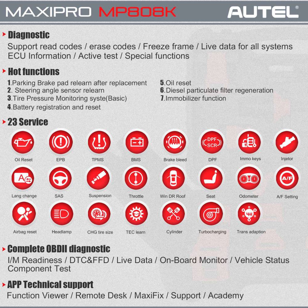  Autel MaxiPro MP808K functions