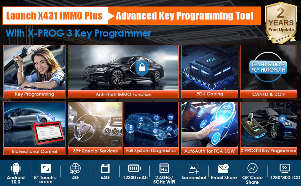 2023 Launch X431 IMMO Plus Key Programmer 3-in-1 IMMO Clone Diagnostics Functions Global Version Free shipping